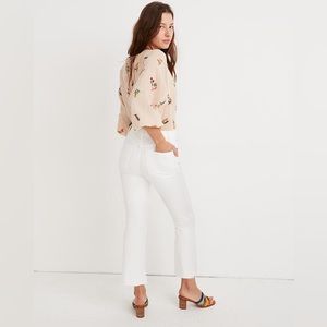 madewell cali demi-boot cut raw hem white jeans high waisted rise